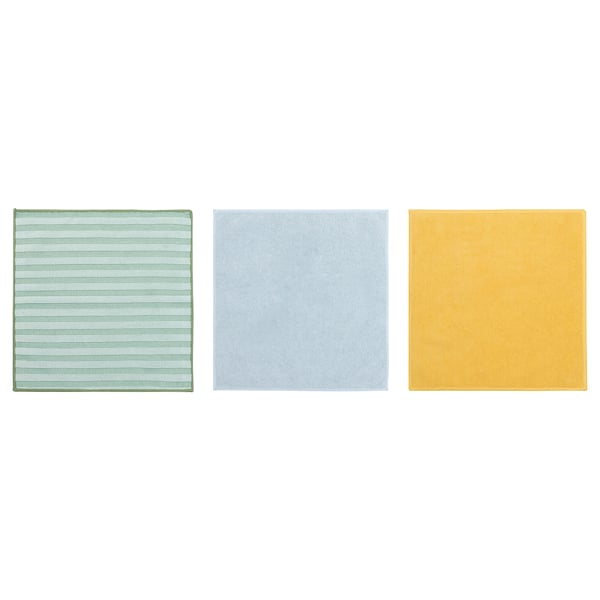PEPPRIG microfiber cloth, green blue/yellow, 28x28 cm, 3 pack
