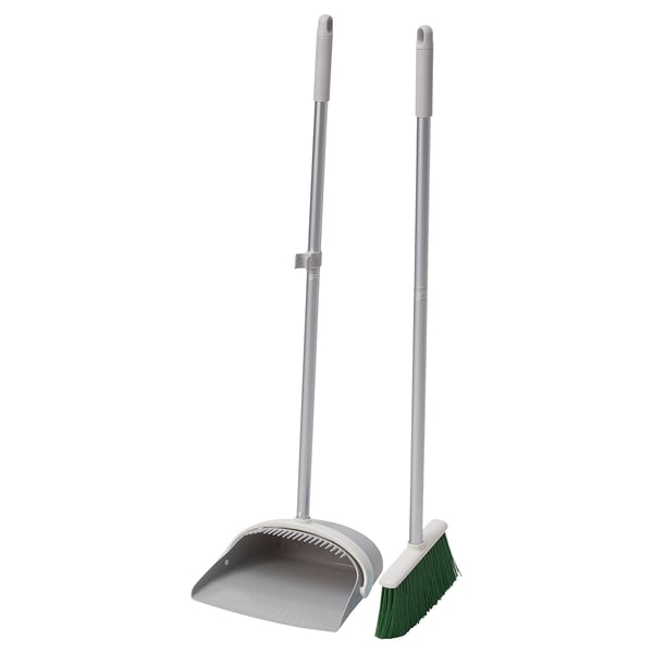 PEPPRIG dustpan/broom, grey/green