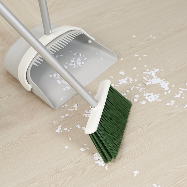 PEPPRIG dustpan/broom, grey/green