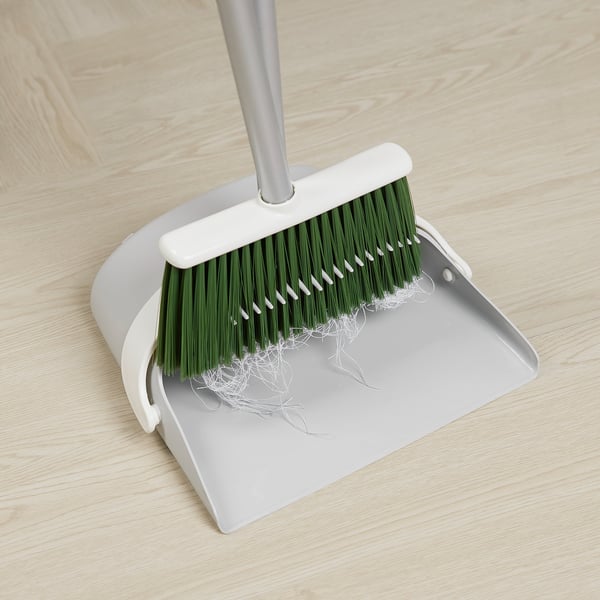 PEPPRIG dustpan/broom, grey/green