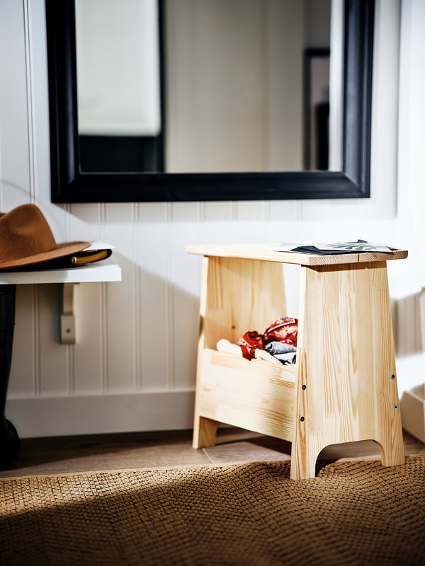 PERJOHAN stool with storage, pine, 49x45x28 cm