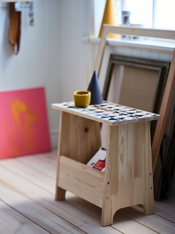 PERJOHAN stool with storage, pine, 49x45x28 cm