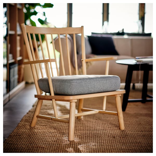 PERSBOL armchair, birch/Tibbleby beige/grey, 58x57x70 cm