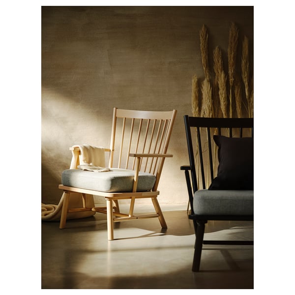 PERSBOL armchair, birch/Tibbleby beige/grey, 58x57x70 cm