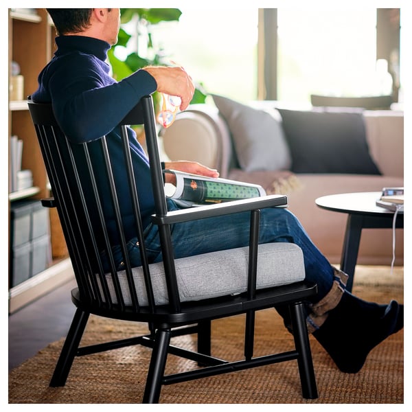 PERSBOL armchair, black/Tibbleby beige/grey, 58x57x70 cm