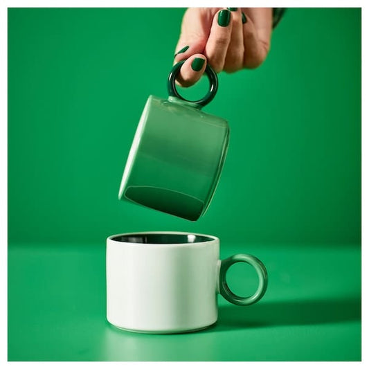 Ikea PIGGÅL - Mug, white/green, 30 cl