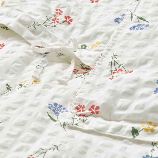 PILDVÄRGMAL duvet cover and pillowcase, white/floral pattern, 150x200/50x80 cm