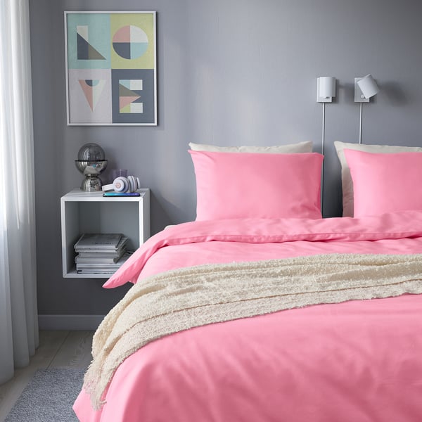 PILTANDVINGE duvet cover and 2 pillowcases, pink, 240x220/50x80 cm