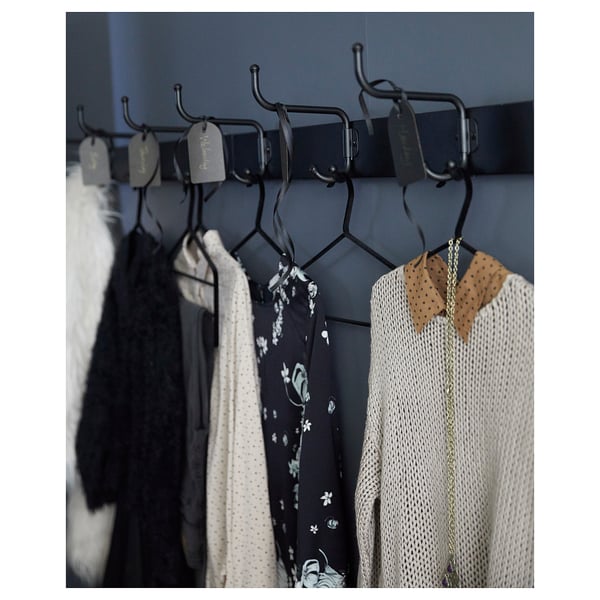 PINNIG rack with 3 hooks, black, 79x16x17 cm