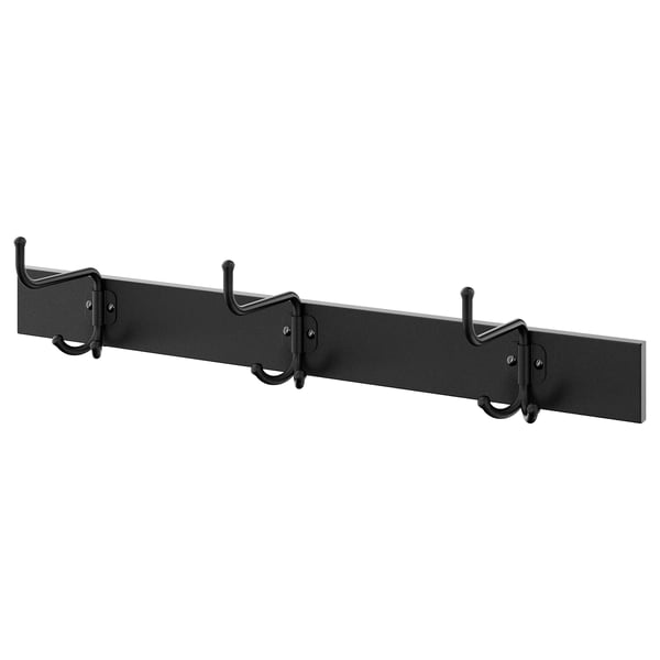 PINNIG rack with 3 hooks, black, 79x16x17 cm