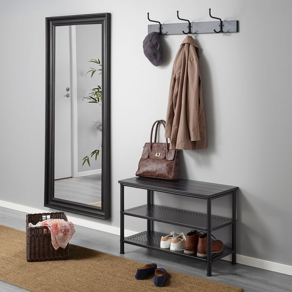 PINNIG rack with 3 hooks, black, 79x16x17 cm