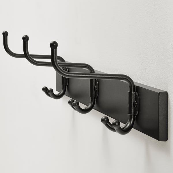 PINNIG rack with 3 hooks, black, 79x16x17 cm