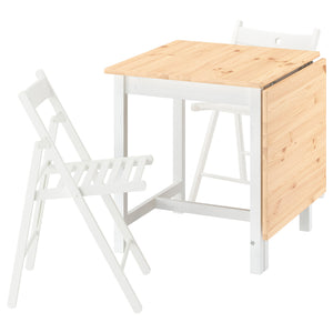 PINNTORP / FRÖSVI table and 2 folding chairs, light brown stained white/pine white, 67/124x75 cm