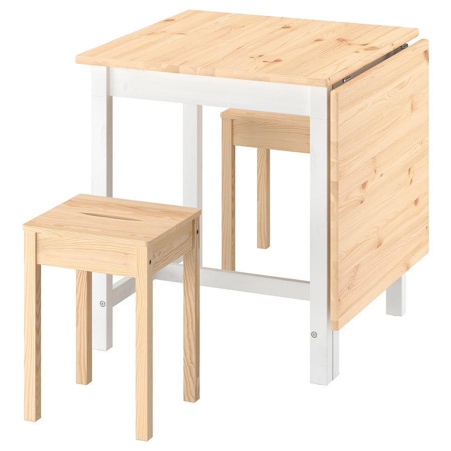 PINNTORP / HÄGERNÄS table and 2 stools, light brown stained white stained/pine pine, 67/124x75 cm