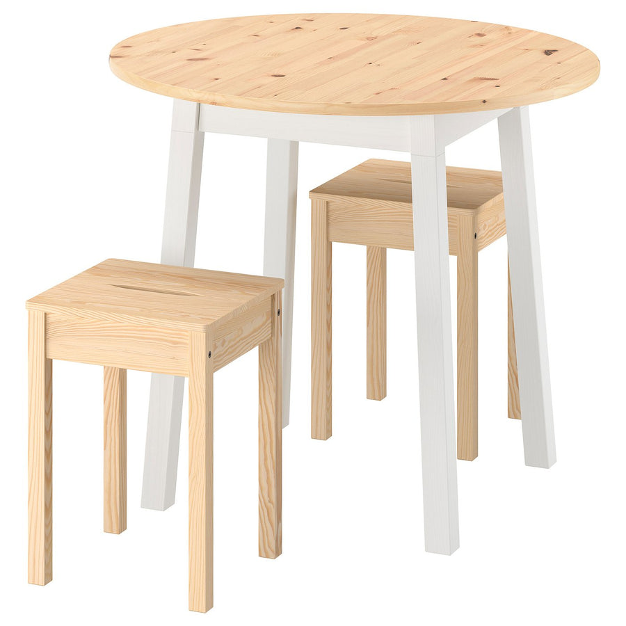 PINNTORP / HÄGERNÄS table and 2 stools, light brown stained white stained/pine, 85 cm