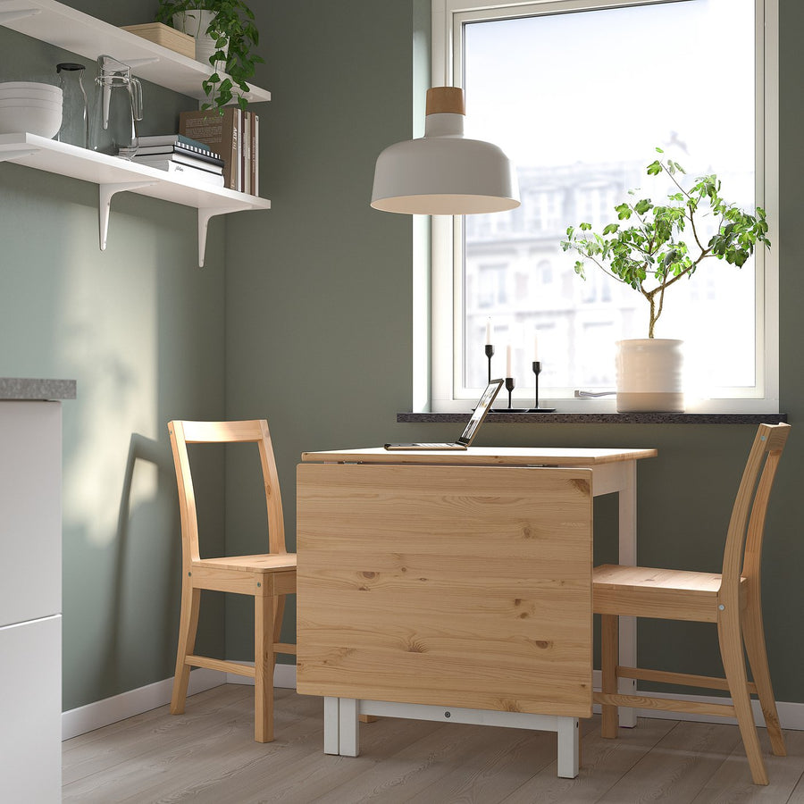 PINNTORP / PINNTORP table and 2 chairs, light brown stained white stained/light brown stained, 67/124 cm