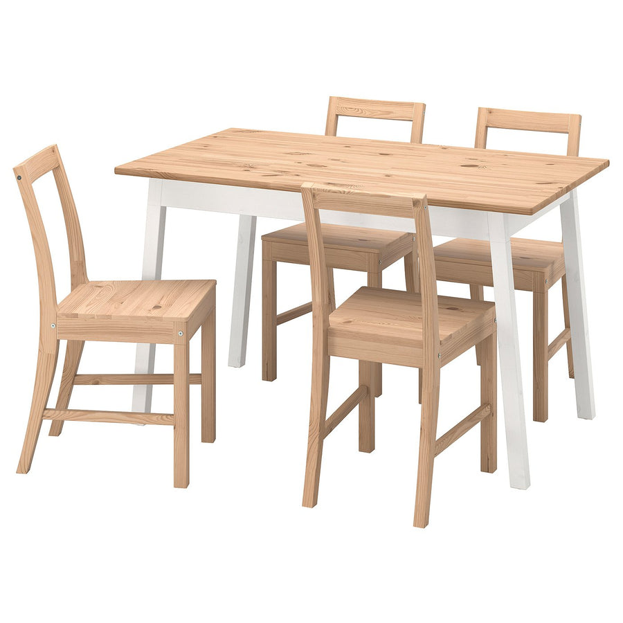 PINNTORP / PINNTORP table and 4 chairs, light brown stained white stained/light brown stained, 125 cm