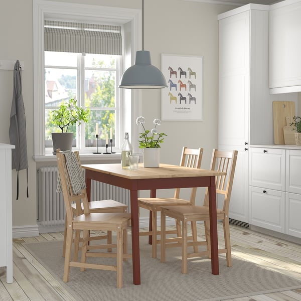 PINNTORP / PINNTORP table and 4 chairs, light brown stained red stained/light brown stained, 125 cm