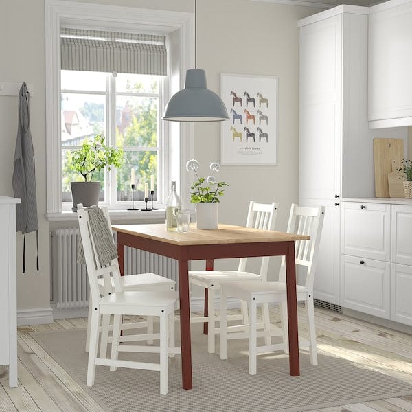 Ikea PINNTORP / STEFAN - Table and 4 chairs, light brown stained red stained/white, 125 cm