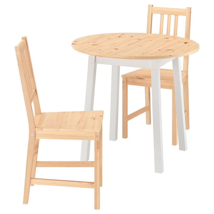 PINNTORP table and 2 chairs, light brown stained white stained/light brown stained pine, 85 cm