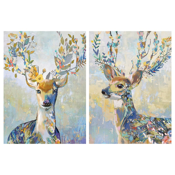 PJÄTTERYD picture, colourful reindeer, 50x70 cm, 2 pack