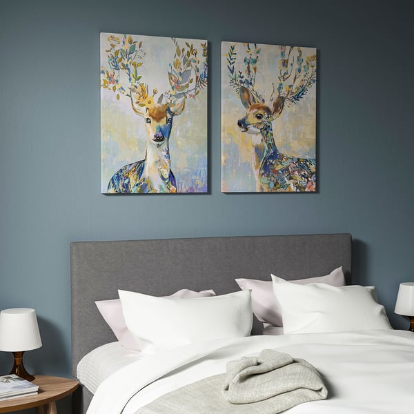 PJÄTTERYD picture, colourful reindeer, 50x70 cm, 2 pack