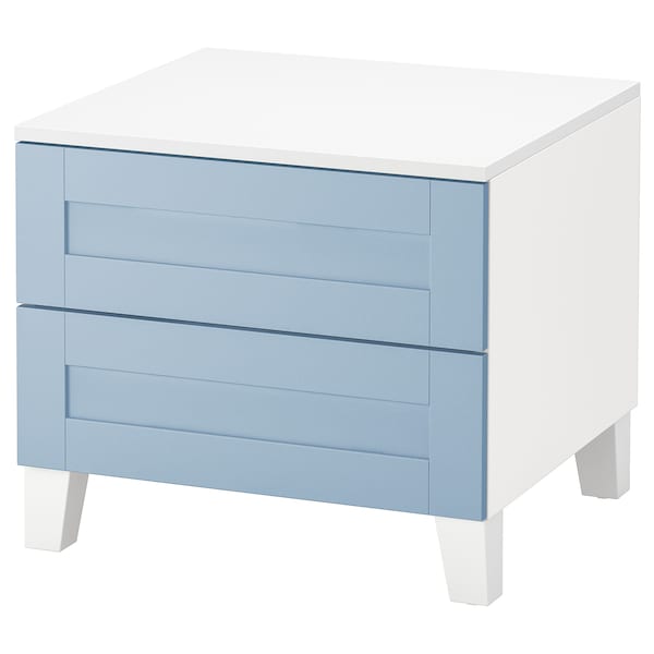 PLATSA chest of 2 drawers, white/Sannidal blue, 60x57x53 cm