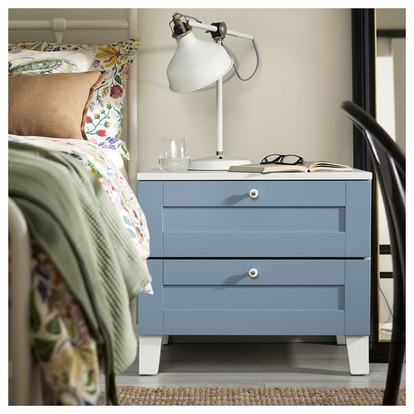 PLATSA chest of 2 drawers, white/Sannidal blue, 60x57x53 cm