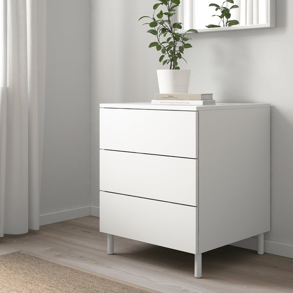 PLATSA chest of 3 drawers, white/Fonnes white, 60x57x73 cm