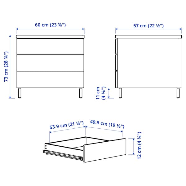 Ikea PLATSA - Chest of 3 drawers, white/Fonnes white, 60x57x73 cm
