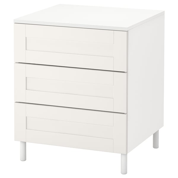 PLATSA chest of 3 drawers, white/Sannidal white, 60x57x73 cm