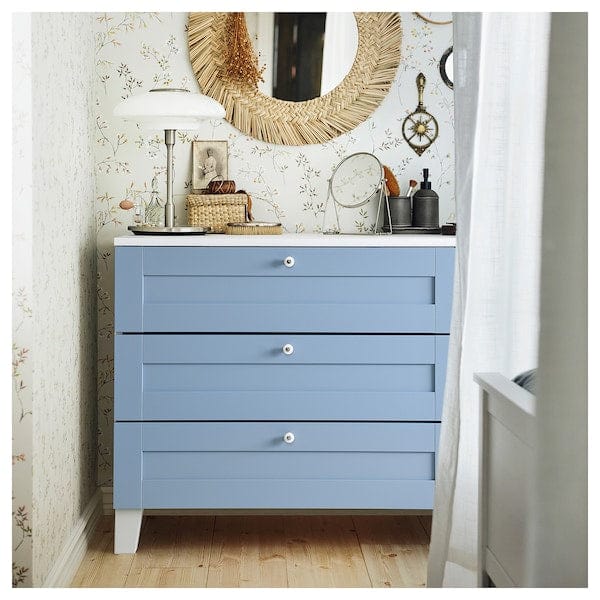 Ikea PLATSA - Chest of 3 drawers, white/Sannidal blue, 80x57x73 cm