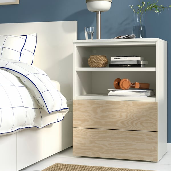 PLATSA bedside table, white/Kalbåden lively pine effect, 60x42x83 cm