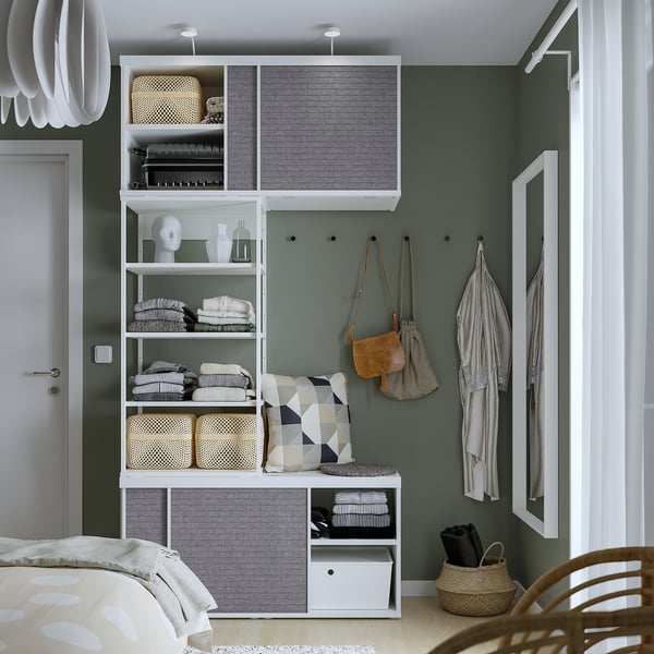 PLATSA open wardrobe with 4 sliding doors, white Larkollen/dark grey, 120x42x241 cm