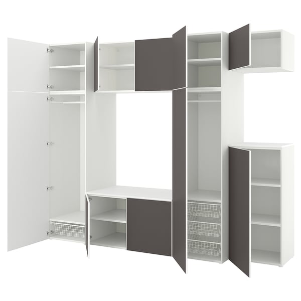 PLATSA wardrobe w 10 doors, white/Skatval dark grey, 300x57x243 cm