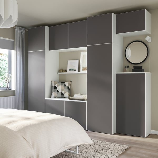 PLATSA wardrobe w 10 doors, white/Skatval dark grey, 300x57x243 cm