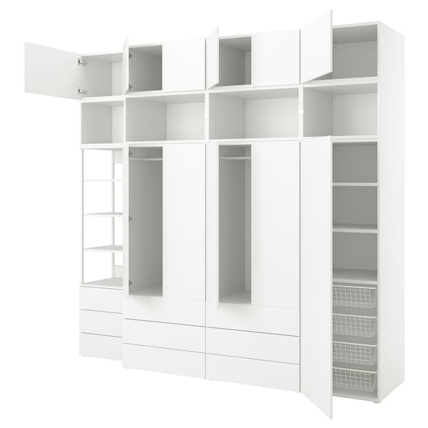 PLATSA wardrobe with 11 doors+9 drawers, white/FONNES white, 280x57x261 cm