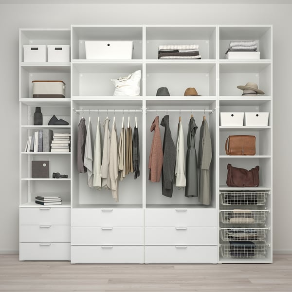 PLATSA wardrobe with 11 doors+9 drawers, white/FONNES white, 280x57x261 cm