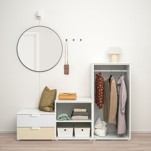 PLATSA wardrobe with 2 doors+2 drawers, white Kalbåden/lively pine effect FONNES white, 180x57x123 cm