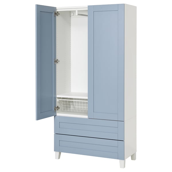 PLATSA wardrobe with 2 doors+2 drawers, white/Sannidal blue, 80x42x173 cm