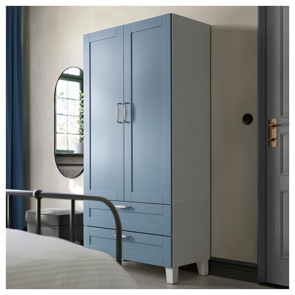 PLATSA wardrobe with 2 doors+2 drawers, white/Sannidal blue, 80x42x173 cm