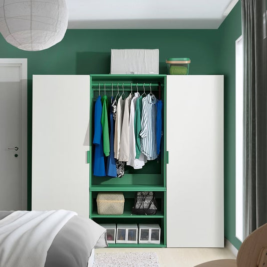 PLATSA wardrobe with 2 doors, white Fonnes/green, 200x42x181 cm