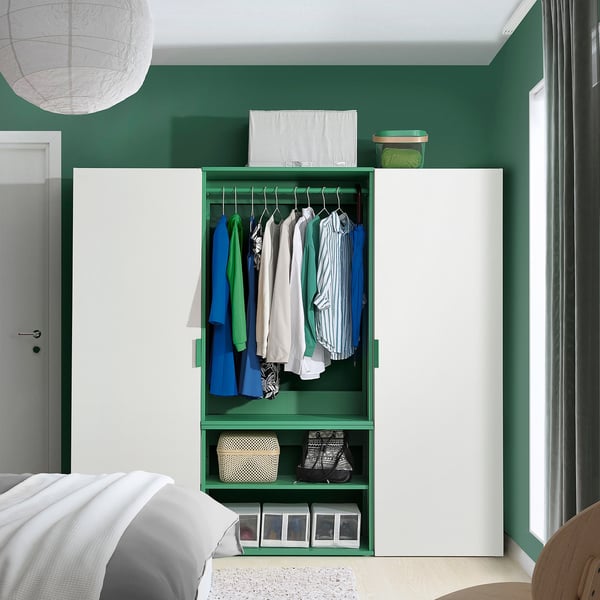 PLATSA wardrobe with 2 doors, white Fonnes/green, 200x42x181 cm