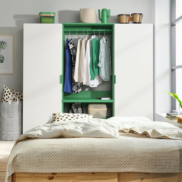 PLATSA wardrobe with 2 doors, white Fonnes/green, 200x42x181 cm