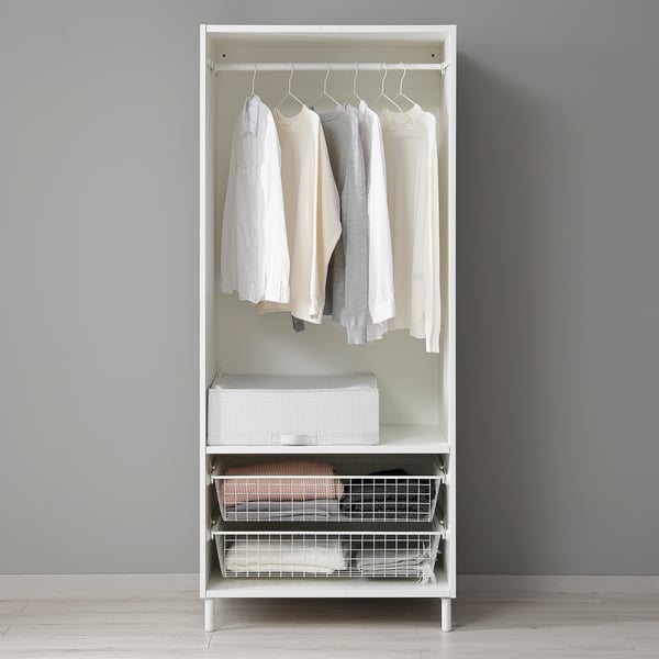 PLATSA wardrobe with 2 doors, white/Kalbåden lively pine effect, 80x57x191 cm