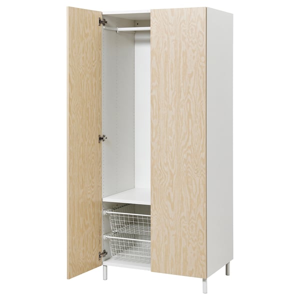 PLATSA wardrobe with 2 doors, white/Kalbåden lively pine effect, 80x57x191 cm