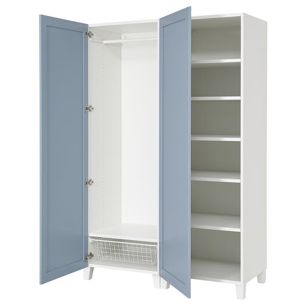 PLATSA wardrobe with 2 doors, white/Sannidal blue, 120x57x191 cm