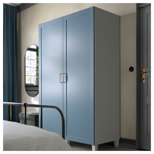 PLATSA wardrobe with 2 doors, white/Sannidal blue, 120x57x191 cm