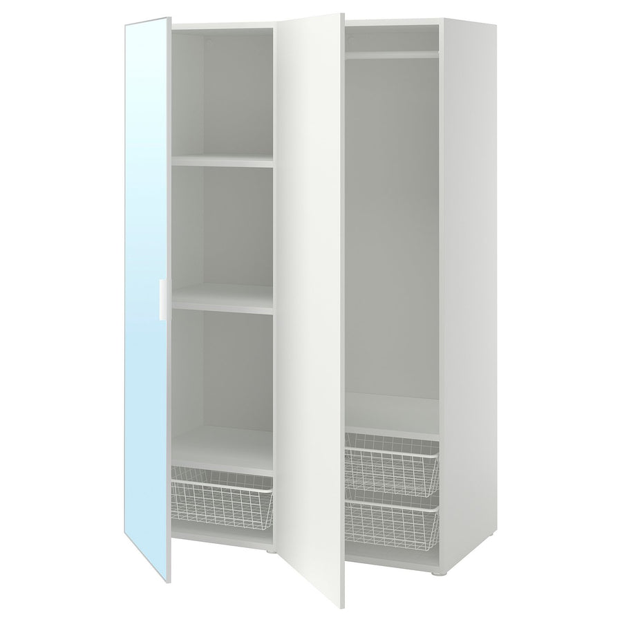 PLATSA wardrobe with 2 doors, white STRAUMEN mirror glass/FONNES white, 120.0x181.1x57 cm