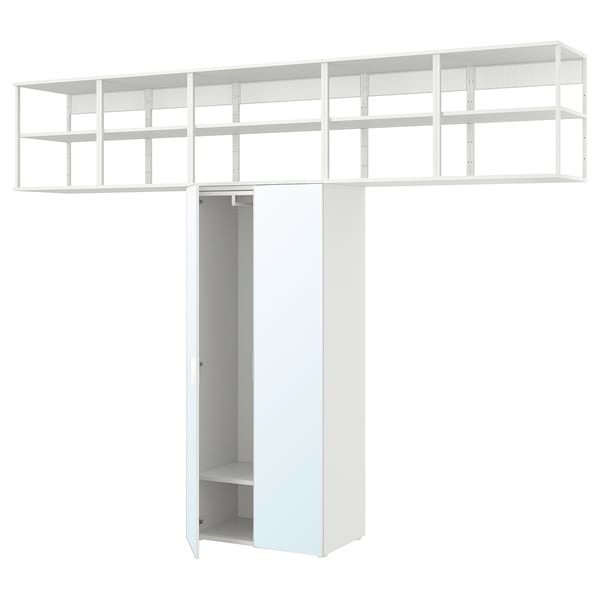 PLATSA wardrobe with 2 doors, white/STRAUMEN mirror glass, 320x42x241 cm